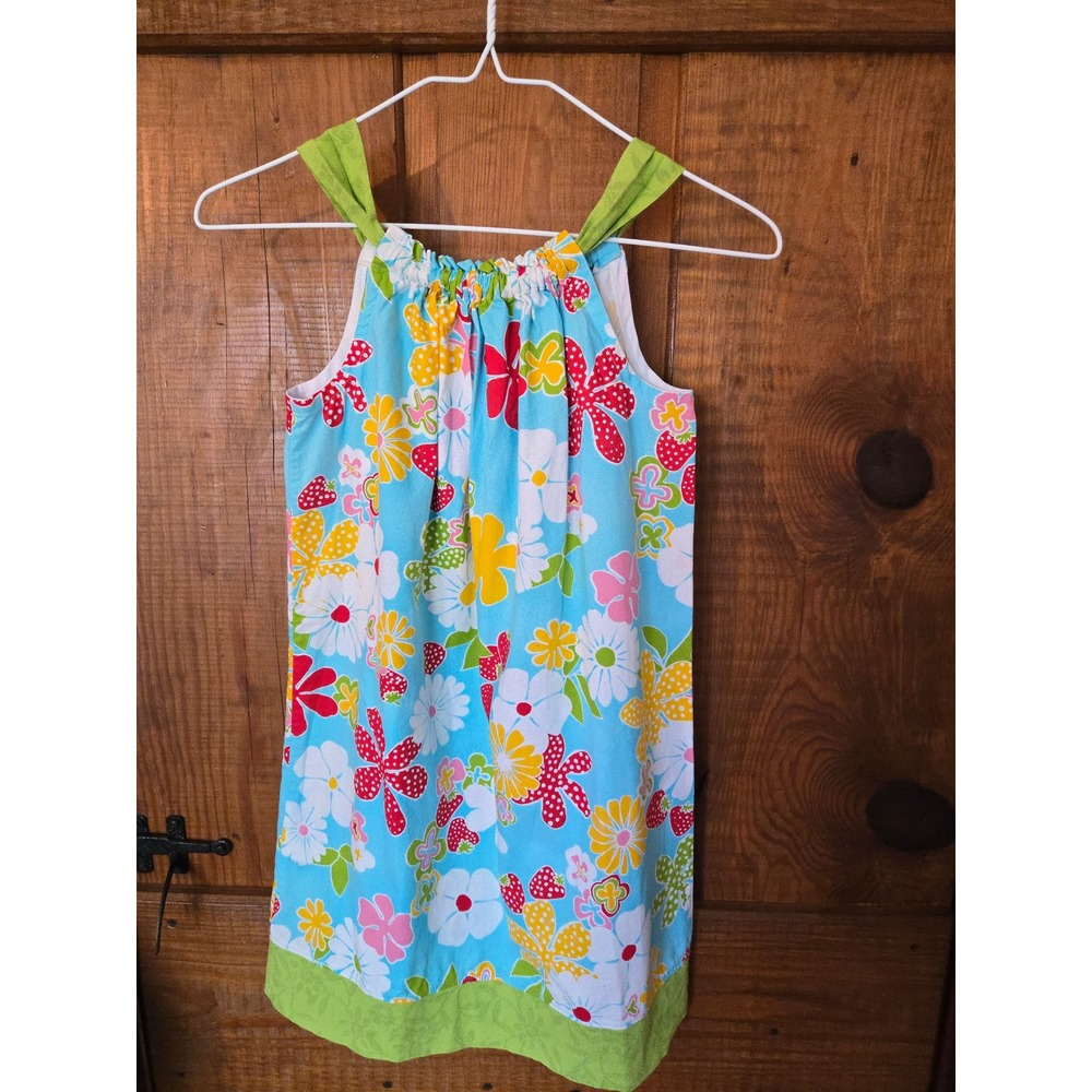 MADDIE COLIN & RILES Girls 4T Floral Strawberry Cotton Sundress Blue Green